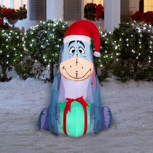 Disney 3.5-ft Lighted Winnie-the-Pooh Eeyore Santa Hat Christmas Inflatable NEW